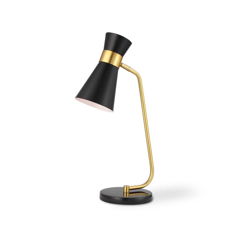Desk Lamp w Pivoting Shade- Marble Base- Black & Gold- 22 Inch