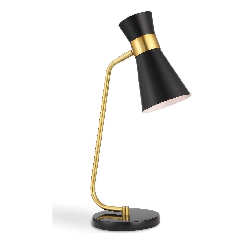 Desk Lamp w Pivoting Shade- Marble Base- Black & Gold- 22 Inch