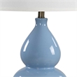 Table Lamp- White Linen Shade- Blue Gourd Ceramic Body- 26 Inch