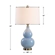 Table Lamp- White Linen Shade- Blue Gourd Ceramic Body- 26 Inch