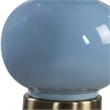 Table Lamp- White Linen Shade- Blue Gourd Ceramic Body- 26 Inch