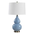 Table Lamp- White Linen Shade- Blue Gourd Ceramic Body- 26 Inch