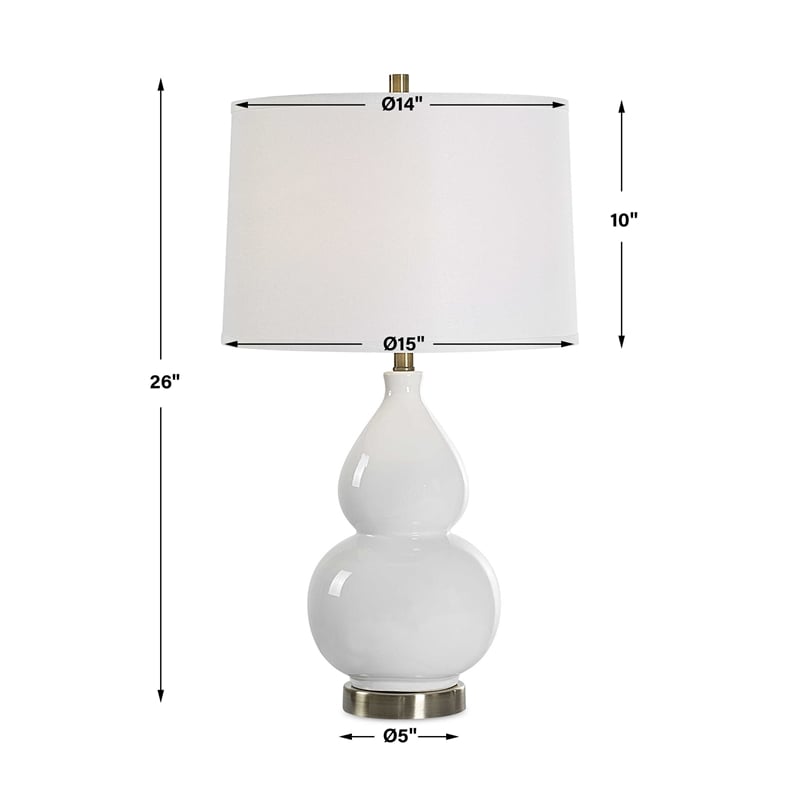 Table Lamp- White Linen Shade- White Gourd Ceramic Body- 26 Inch
