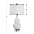 Table Lamp- White Linen Shade- White Gourd Ceramic Body- 26 Inch