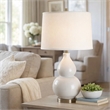 Table Lamp- White Linen Shade- White Gourd Ceramic Body- 26 Inch