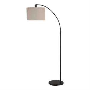 Floor Lamp- Off White Linen Shade- Black Metal Frame- 68 Inch