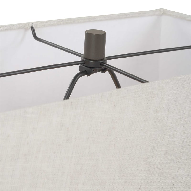 Sculpture Table Lamp- Beige Linen Shade- 29 Inch Black Iron