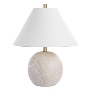 Table Lamp- Water Marble Ceramic and White Linen Shade- 17 Inch