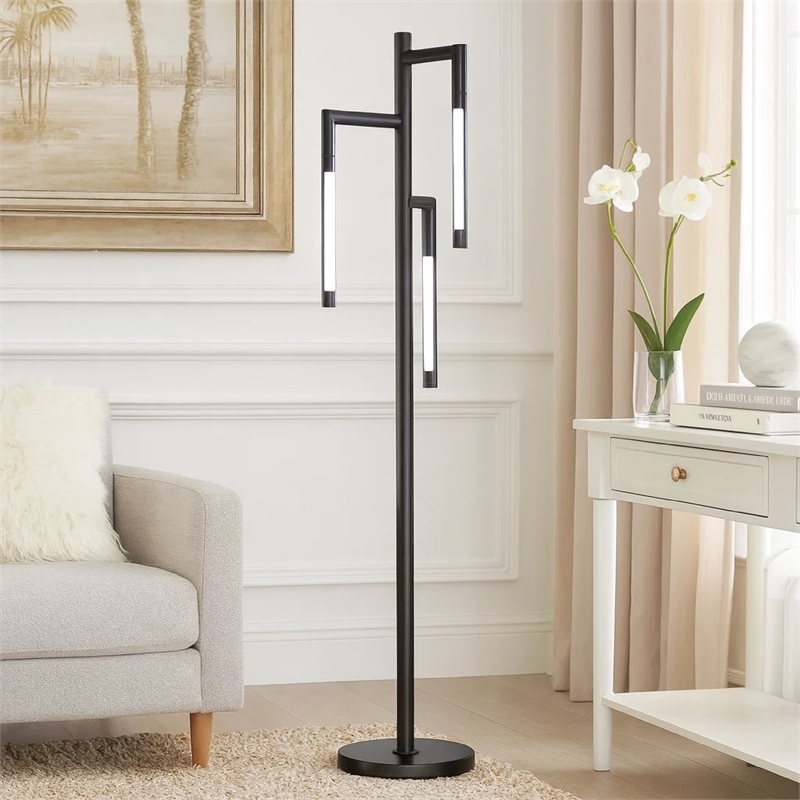Floor Lamp with Rotating LED Arms and Dimmer- 72 Inch Black