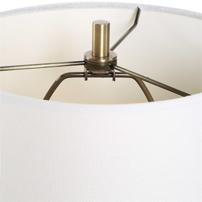 Table Lamp- Crystal Base- White Linen Shade- 32 Inch Antique Brass