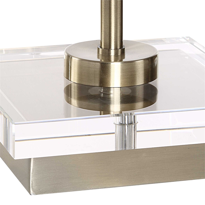 Table Lamp- Crystal Base- White Linen Shade- 32 Inch Antique Brass