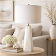 Table Lamp- Cream Marble Base- Off White Linen Shade- 23 Inch