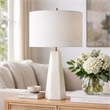 Table Lamp- Cream Marble Base- Off White Linen Shade- 23 Inch