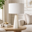 Table Lamp- Cream Marble Base- Off White Linen Shade- 23 Inch