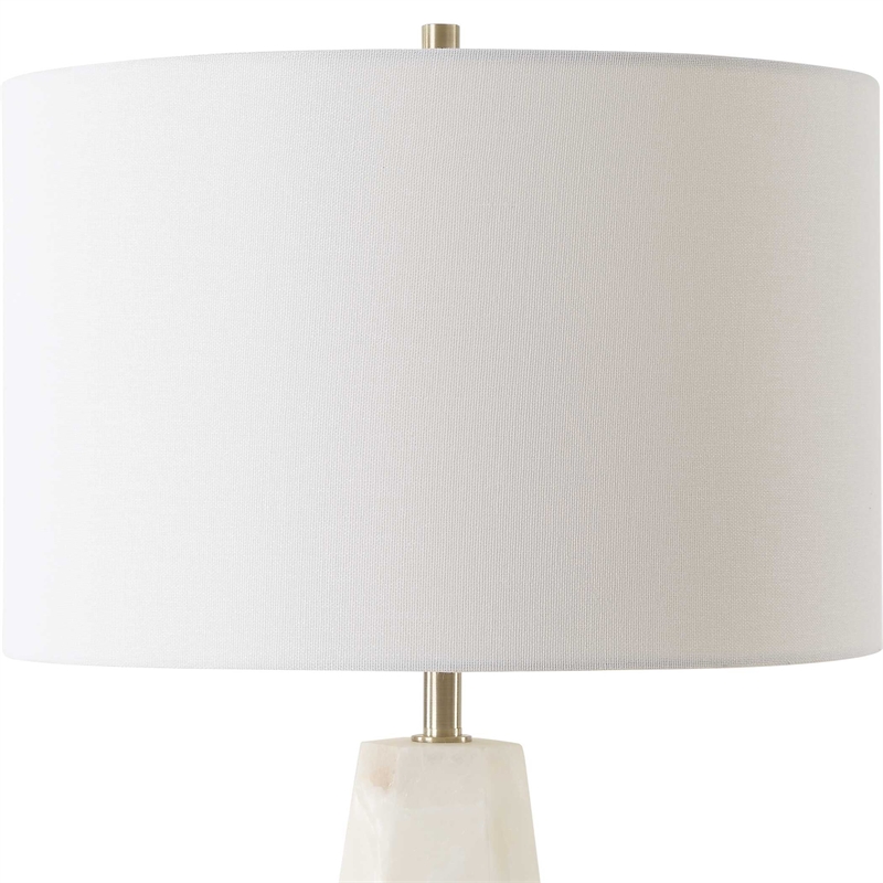 Table Lamp- Cream Marble Base- Off White Linen Shade- 23 Inch