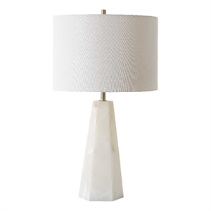 Table Lamp- Cream Marble Base- Off White Linen Shade- 23 Inch