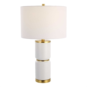 Table Lamp- Linen Drum Shade- Ceramic Base- 26 Inch