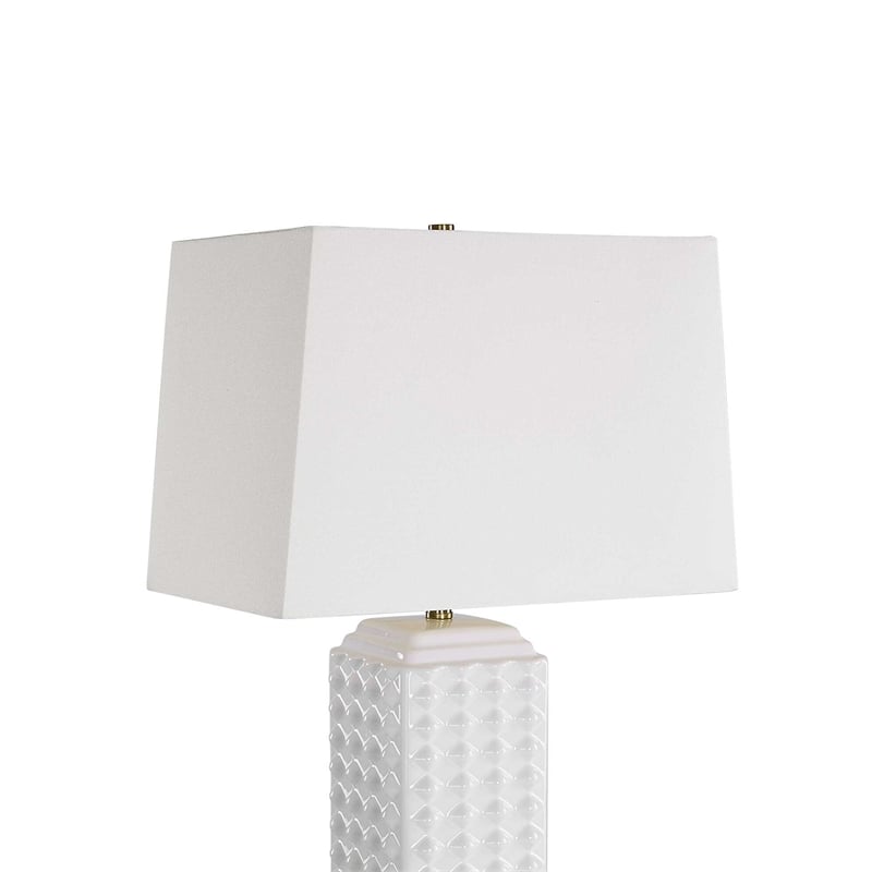 Table Lamp- Linen Shade- Gloss White Ceramic- 25 Inch