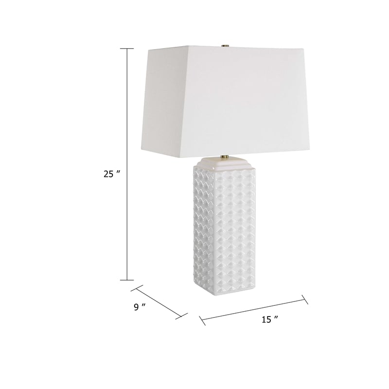 Table Lamp- Linen Shade- Gloss White Ceramic- 25 Inch