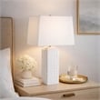 Table Lamp- Linen Shade- Gloss White Ceramic- 25 Inch