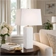 Table Lamp- Linen Shade- Gloss White Ceramic- 25 Inch