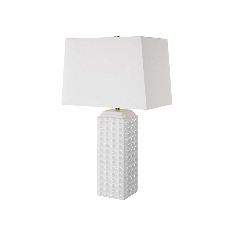Table Lamp- Linen Shade- Gloss White Ceramic- 25 Inch