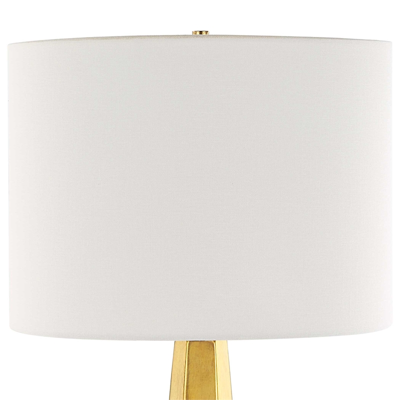 Table Lamp- White Linen Shade- Geometric Base- 28 Inch