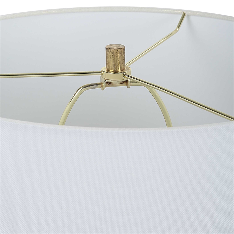 Table Lamp- White Linen Shade- Geometric Base- 28 Inch