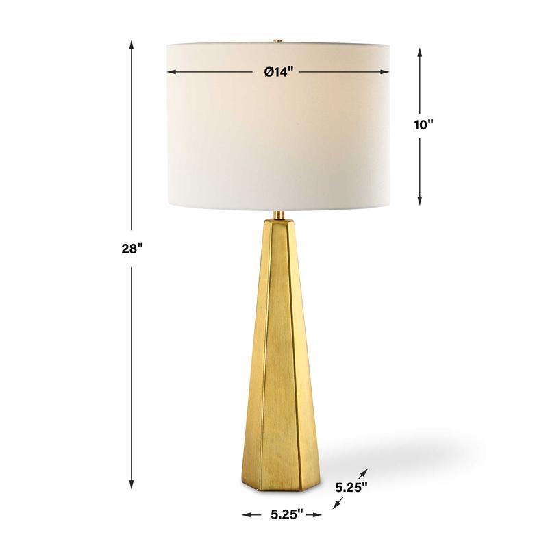 Table Lamp- White Linen Shade- Geometric Base- 28 Inch