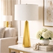 Table Lamp- White Linen Shade- Geometric Base- 28 Inch