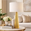 Table Lamp- White Linen Shade- Geometric Base- 28 Inch