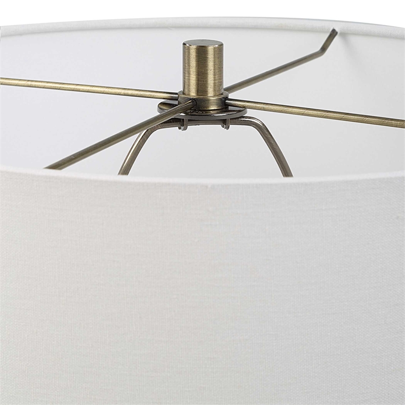 Table Lamp- White Linen Shade- Ribbed Ceramic Base- 27 Inch