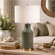 Table Lamp- White Linen Shade- Ribbed Ceramic Base- 27 Inch