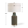 Table Lamp- White Linen Shade- Ribbed Ceramic Base- 27 Inch