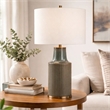 Table Lamp- White Linen Shade- Ribbed Ceramic Base- 27 Inch