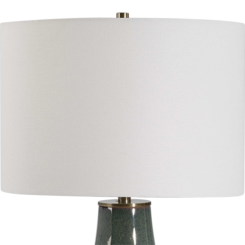 Table Lamp- White Linen Shade- Ribbed Ceramic Base- 27 Inch