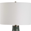 Table Lamp- White Linen Shade- Ribbed Ceramic Base- 27 Inch