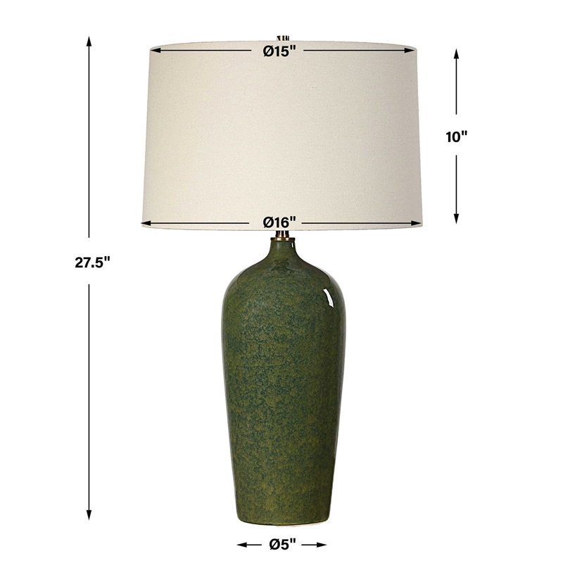 Table Lamp- Beige Linen Shade- Ceramic 28 Inch