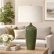 Table Lamp- Beige Linen Shade- Ceramic 28 Inch