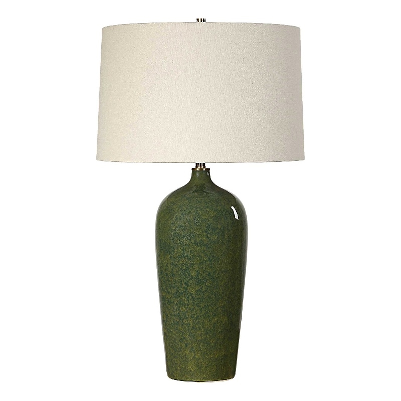 Table Lamp- Beige Linen Shade- Ceramic 28 Inch