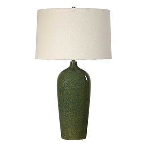 Table Lamp- Beige Linen Shade- Ceramic 28 Inch