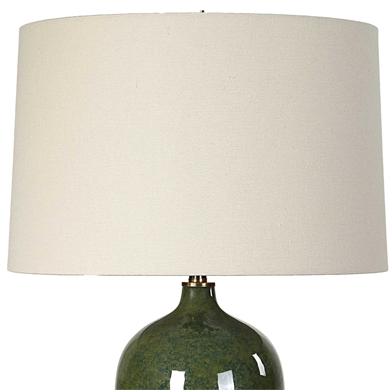 Table Lamp- Beige Linen Shade- Ceramic 28 Inch