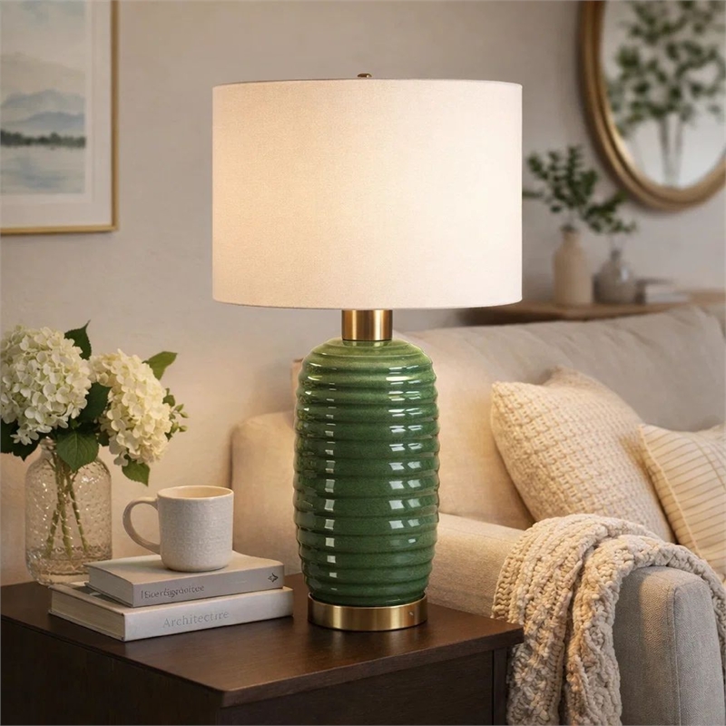 Table Lamp- Off White Linen Shade- 27 Inch