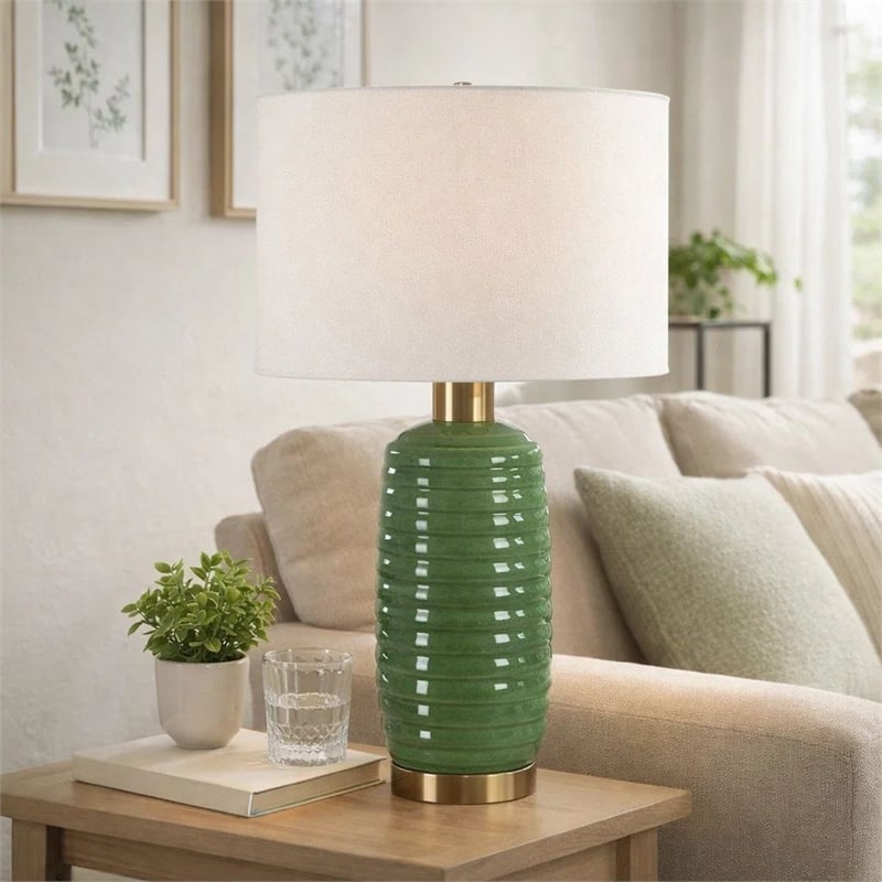 Table Lamp- Off White Linen Shade- 27 Inch