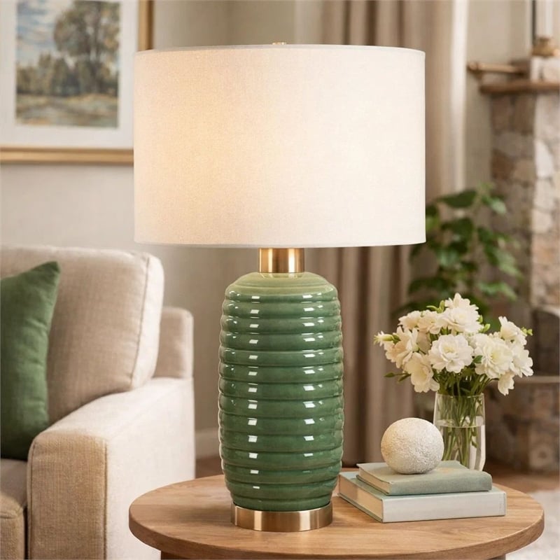 Table Lamp- Off White Linen Shade- 27 Inch