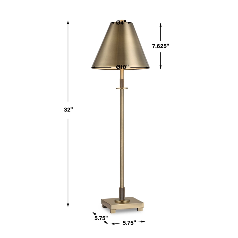 Table Lamp with Antique Brass Metal Body- 32 Inch