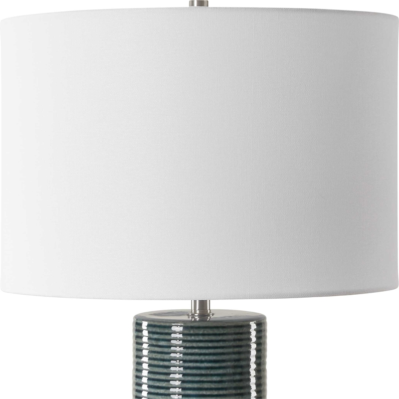 Table Lamp- Teal Ribbed Ceramic Base- 28 Inch