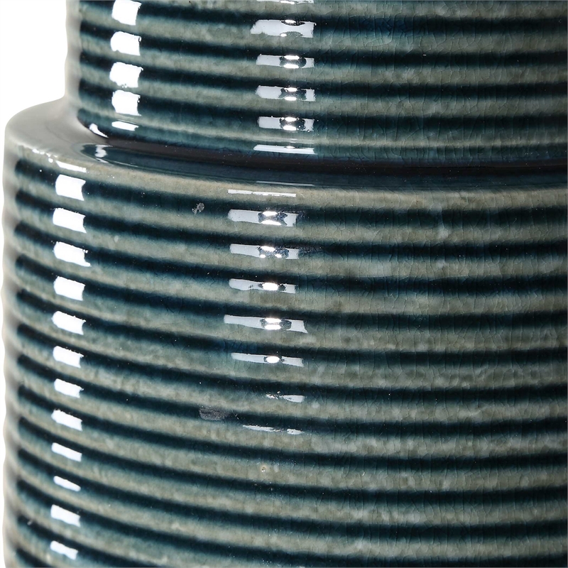 Table Lamp- Teal Ribbed Ceramic Base- 28 Inch