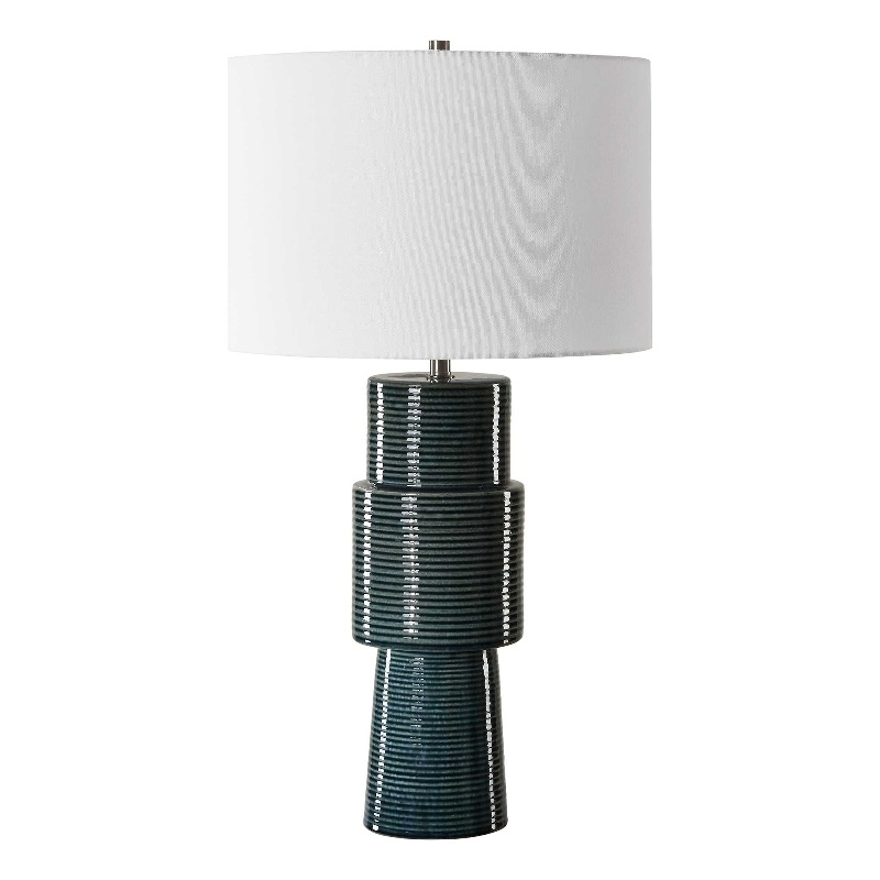 Table Lamp- Teal Ribbed Ceramic Base- 28 Inch