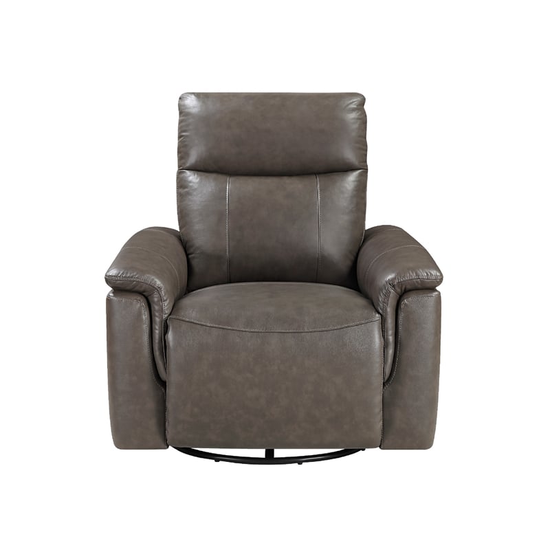 Manual Swivel Glider Reclining Chair- Dark Brown Top Grain Leather